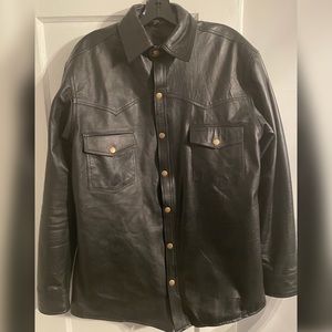 Men's Slim Fit Soft Genuine Leather Button up Shirt Sz L